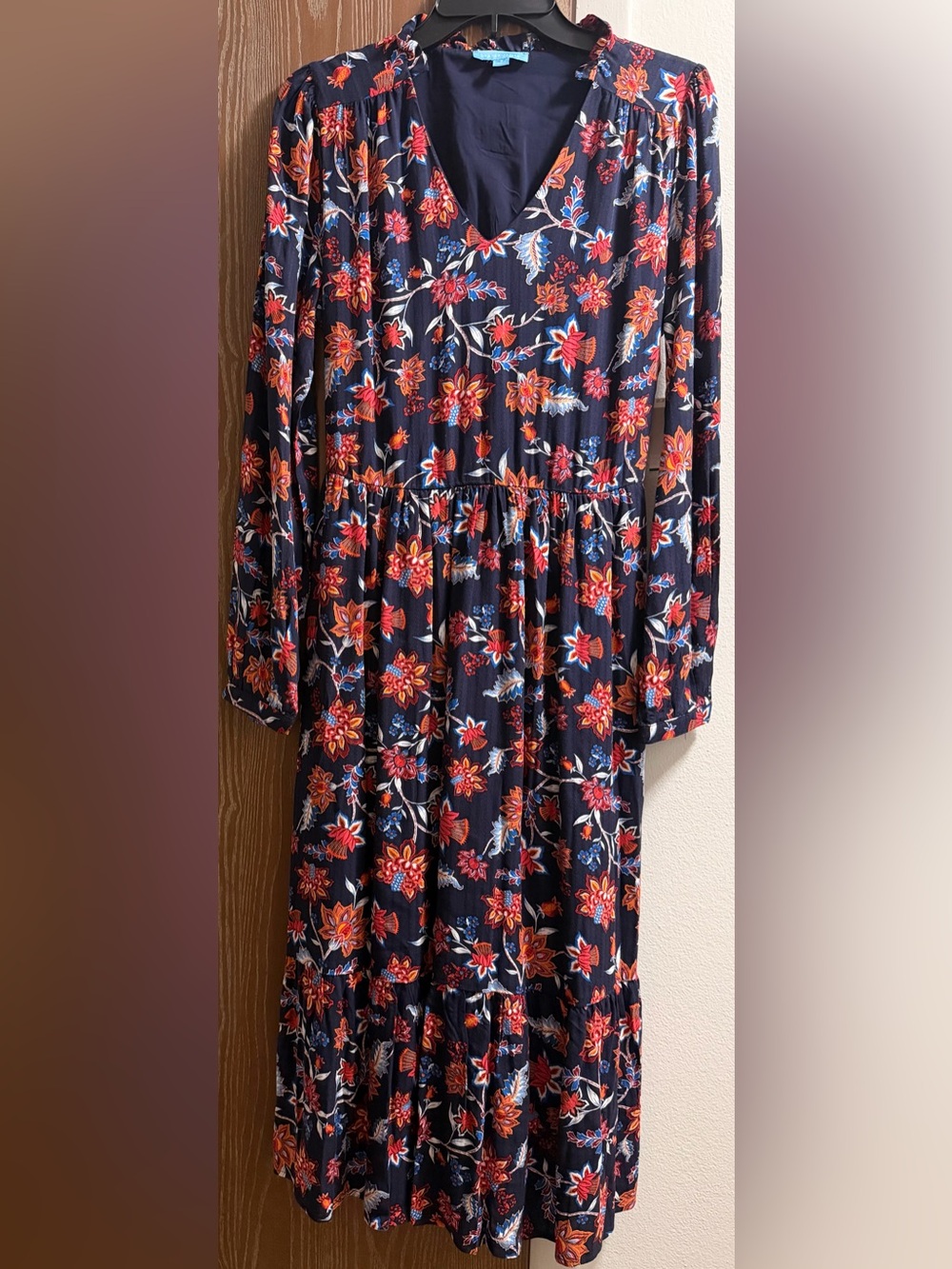 Draper James navy floral crinkle midi dress